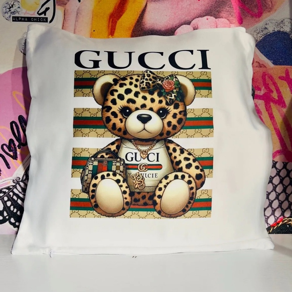 Boujee Handmade Leopard Teddy Bear Design Pillow